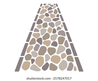 Cobblestone garden road, irregular stone texture. Vector sidewalk, old gravel path on white background