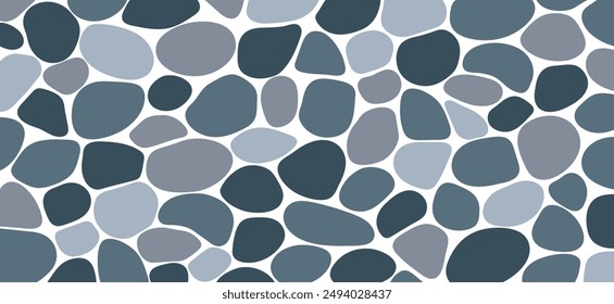 Cobblestone paving vector illustration. Cute pebble background. Rounded stones wallpaper for interior design and card, landscaping, web game and wall fill backdrops. Simple doodles stones texture.