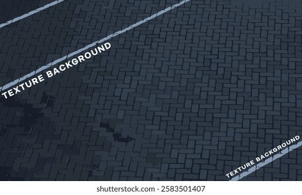 Cobblestone road texture background with white lines, dark and modern feel. Ideal for graphic design, presentations and other creative projects. High quality for professional needs