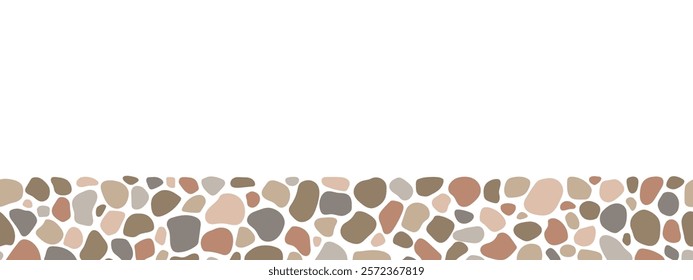 Cobblestone seamless border, stone texture. Vector abstract repeat rock ground