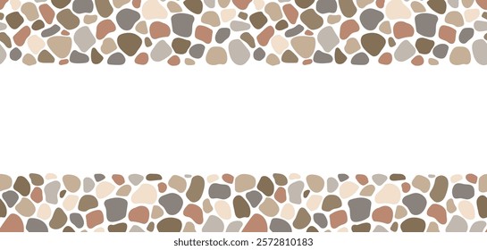 Cobblestone seamless border, stone texture. Vector abstract repeat rock frame