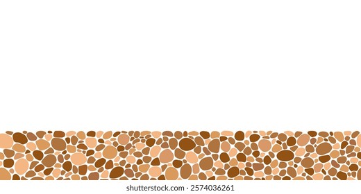 Cobblestone seamless border, street, stone texture. Vector abstract repeat rock ground