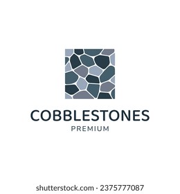 Cobblestones logo template vector illustration. Stone logotype concept. Simple square rocks icon isolated on a white background. For exterior, interior designs, business cards, company branding