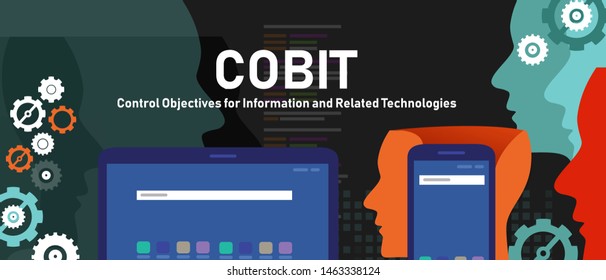 COBIT, Control Objectives for Information and Related Technologies. Concept with keywords, letters and icons.