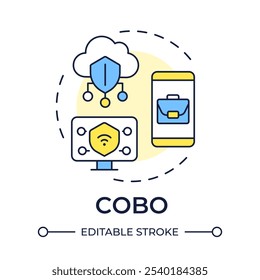 COBO multi color concept icon. Corporate devices, business only. Security, protection. Round shape line illustration. Abstract idea. Graphic design. Easy to use in infographic, presentation