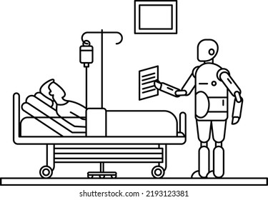 Cobot Taking Care Of Patient Vector Icon Design, Robotic Medicine Symbol, Healthcare Scene Sign, Innovation Artificial Intelligence Work In Modern Clinic Stock Illustration, Caregiver Robots Concept