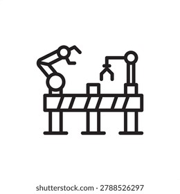 Cobot work cell icon symbolizing shared workstation, representing hardware, factory tools, robotics gear, safety systems, and logistics for collaborative assembly lines and machinery coordination.