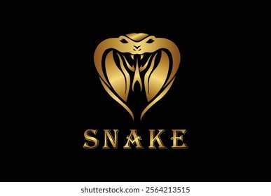 cobra, anaconda, viper, ,mamba, snake logo design vector illustration icon emblem in gold royal color on black background.