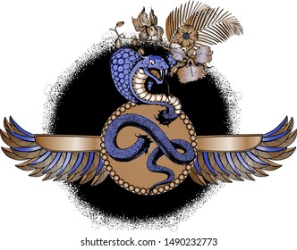 Cobra in ancient egyptian style. Suitable for posters, cards, tattoo. Vector illustration. Engraving style