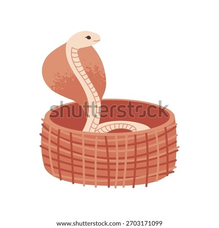 Cobra in basket, Indian snake. Vector flat element