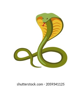 Cobra. Beautiful poisonous dangerous cobra in delicate shades of green and yellow. Icon, clipart for site about nature, biology, patterns, postcards. Vector flat illustration, cartoon style.