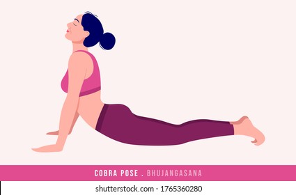 Cobra/ Bhujangasana Yoga pose. Young woman practicing yoga / exercise. Woman workout fitness, aerobic and exercises. Vector Illustration.