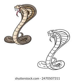 cobra cartoon drawing with line art style. simple design outline style. easy to edit. vector illustrations