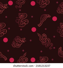 Cobra Collection Mystical Celestial Simple Minimalism Circle Pink Object Symbol Space Elements Vintage Illustration Dark Background.