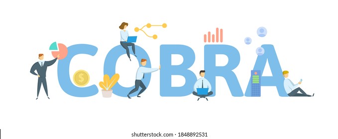 COBRA, Consolidated Omnibus Budget Reconciliation Act. Concept with keywords, people and icons. Flat vector illustration. Isolated on white background.