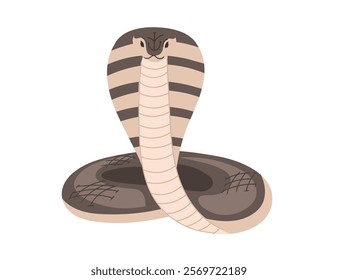 Cobra with an expanded hood and bold stripes. Simple cartoon animal design. Great for wildlife or reptile-related images. Vector illustration isolated on white background