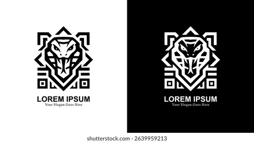 Cobra head logo design with QR or barcode shape