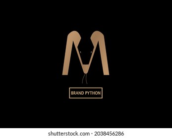 Cobra head with negative space on black background. Snake head design as well letter m ,Vector illustration. Letter M with snake logo