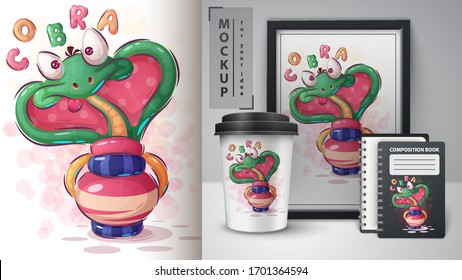 Cobra hypnosis poster and merchandising. Vecttor eps 10