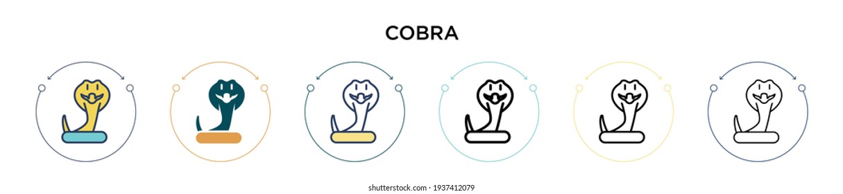 Cobra icon in filled, thin line, outline and stroke style. Vector illustration of two colored and black cobra vector icons designs can be used for mobile, ui, web