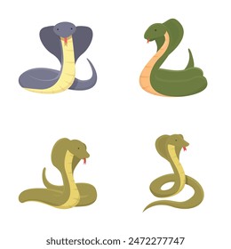 Cobra icons set cartoon vector. Cobra snake cartoon character. Animal, reptile