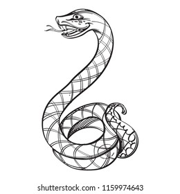 Cobra illustration for coloring. Template for tattoo.