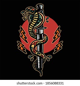 cobra and knife tattoo vector design