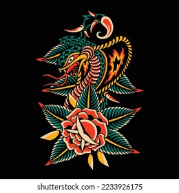 Cobra on Rose Tattoo Vector Design