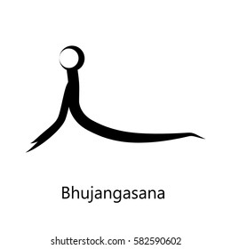 Cobra Pose, Bhujangasana. Yoga Position. Vector Silhouette Illustration. Vector graphic design or logo element for spa center, studio, poster. Yoga retreat. Black. Isolated.