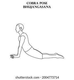 Cobra pose yoga workout. Bhujangasana. Man doing yoga illustration outline on the white background. Vector illustration