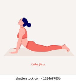 Cobra Pose. Young woman practicing Yoga pose. Woman workout fitness, aerobic and exercises. Vector Illustration.