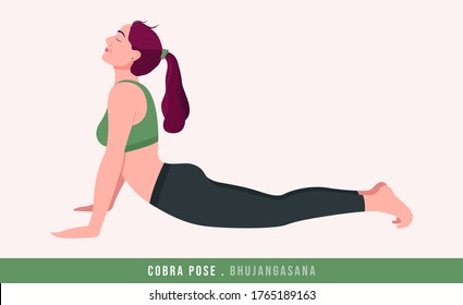 Cobra Pose/Bhujangasana Yoga pose. Young woman practicing yoga / exercise. Woman workout fitness, aerobic and exercises. Vector Illustration.