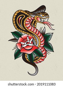 cobra with rose tattoo traditional