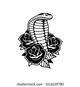 COBRA WITH ROSES BLACK WHITE BACKGROUND
