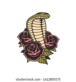 COBRA WITH ROSES COLOR WHITE BACKGROUND