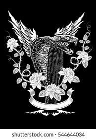 Cobra and roses tattoo design.Vector