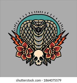 diseño de vectores de tatuajes de cobra y rosas