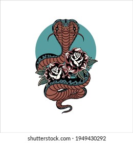cobra and roses tattoo vector design