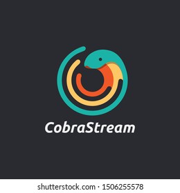 Cobra and signal wave logo vector with golden ratio style, streaming logo icon vector template on dark background