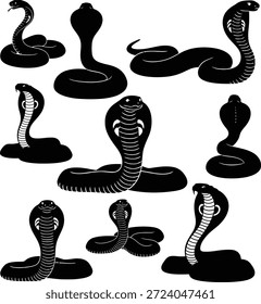 Vetor de ilustração de silhueta Cobra em poses diferentes