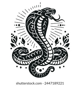 Cobra silhouette. Vector template for tattoo. White background.
