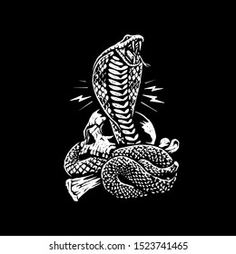 Cobra and skull. Design for printing on t-shirts, stickers and more. Vector.