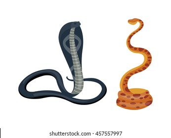 Cobra Snake Coiled And Ready To Showing Danger Reptile Animal Wildlife Cartoon Vector