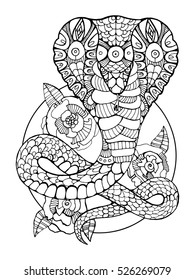 Cobra snake coloring book for adults vector illustration. Anti-stress coloring for adult. Tattoo stencil. Black and white lines. Lace pattern