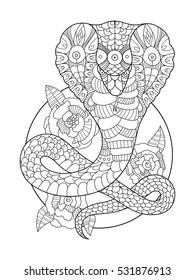 Cobra snake coloring book for adults vector illustration. Anti-stress coloring for adult. Tattoo stencil. Black and white lines. Lace pattern