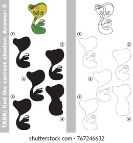 Cobra Snake to find the correct shadow, the matching educational kid game to compare and connect objects and their true shadows, simple gaming level for preschool kids.