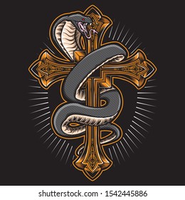 cobra snake with gold cross vector