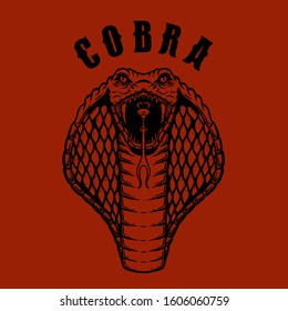 Cobra. Snake head illustration in engraving style. Design element for poster, card, emblem, banner, logo. Vector illustration