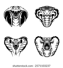 Cobra snake head mascot tattoo collection. Vector illustration