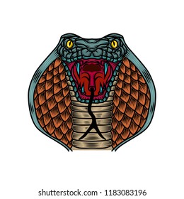 Cobra snake illustration in old school tattoo style. Design element for logo, label, sign, poster, t shirt. Vector illustration